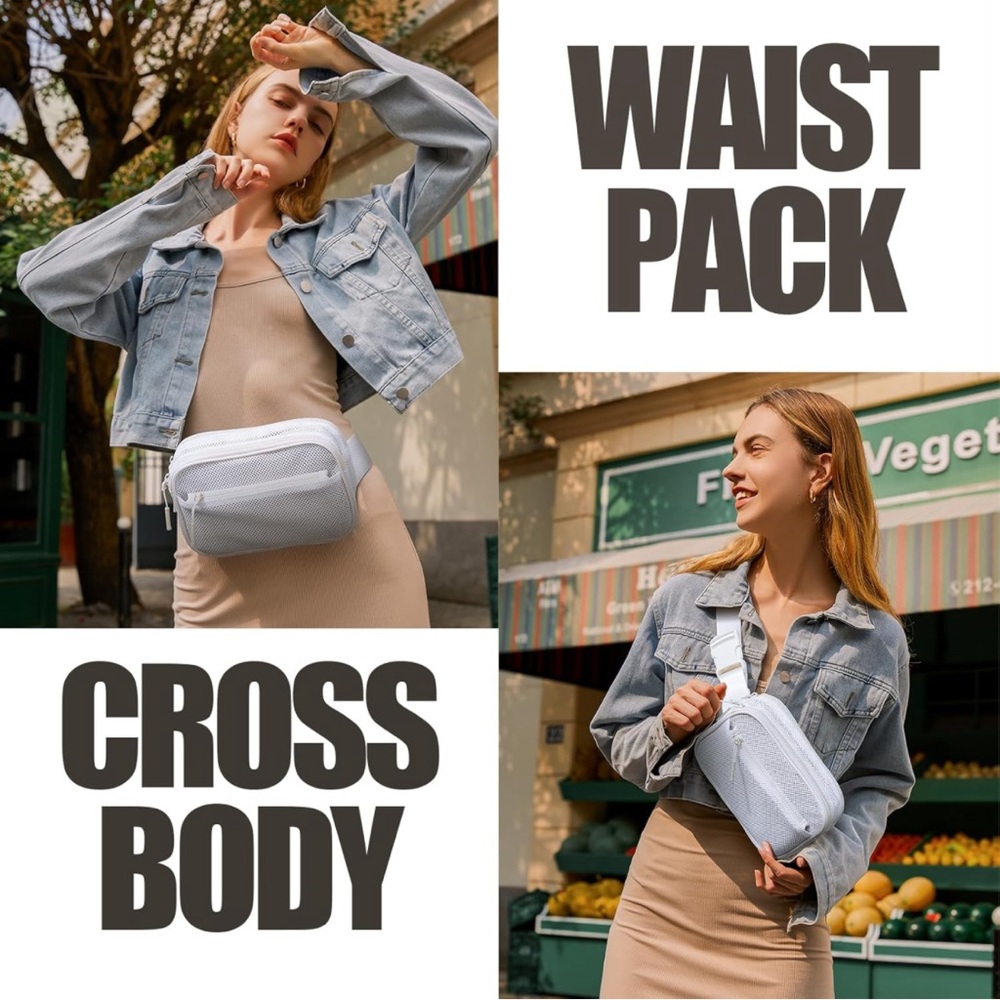 Fanny Packs for Women Men Fashionable Cross Body Bag / Adjustable Straps Beige